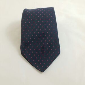 Oscar De La Renta Men's Tie Polka Dot Navy Blue & Pink Preppy Pin Up Academia